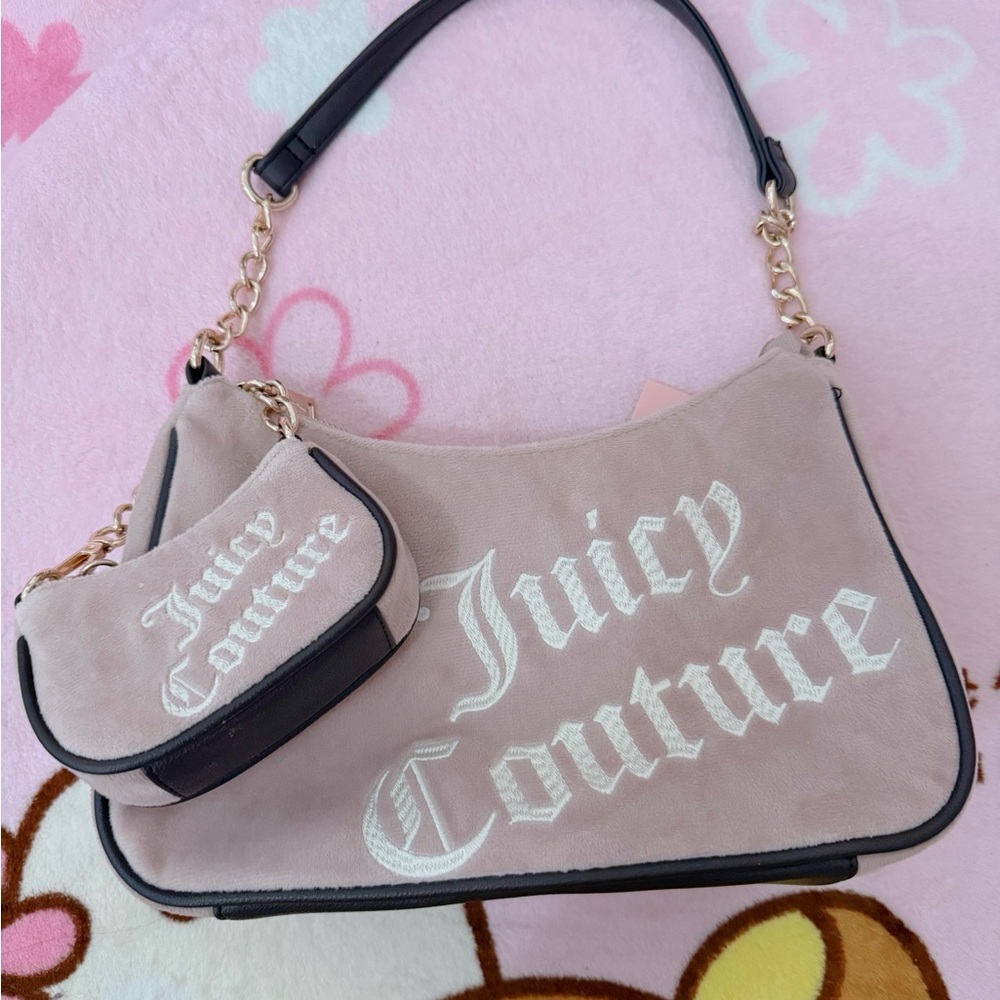 Juicy Couture Pink/Purple Suede Shoulder Bag with Coin mini bag charm